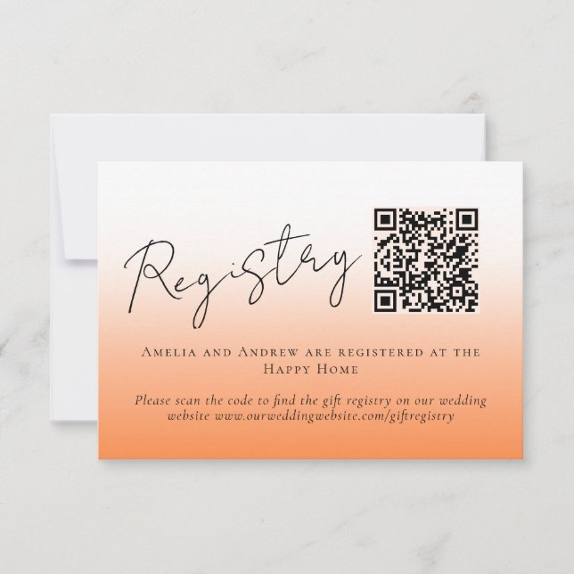 Cartons Réponse Elegant Peach Orange Fuzz Code QR Registre Mariage (Devant)