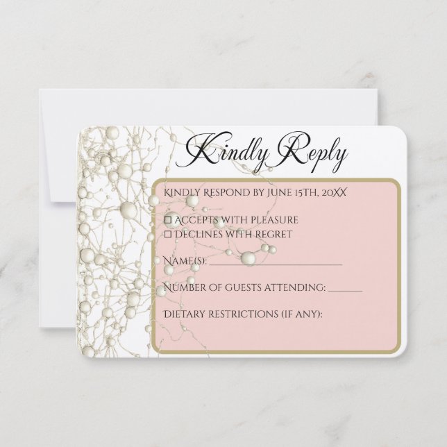 Cartons Réponse Elégant Pearl Gold Script Mariage Perles romantiqu (Devant)