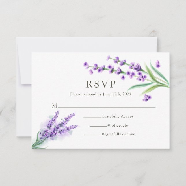 Cartons Réponse Elegant Purple Lavender Watercolor Floral Wedding  (Devant)