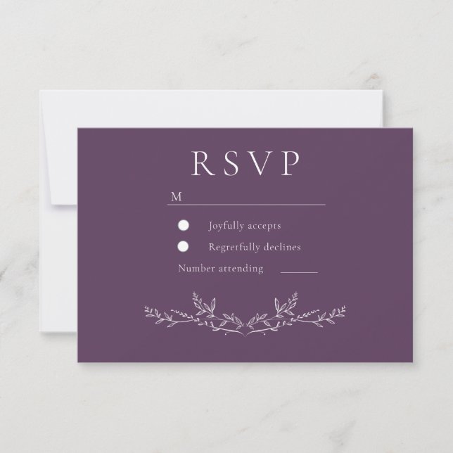 Cartons Réponse Elegant Purple Leaf Line Art Wedding  (Devant)