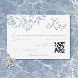 Cartons Réponse Élégant QR de mariage à motif de chinoiserie bleue