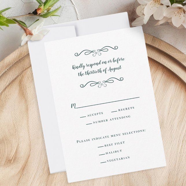 Cartons Réponse Élégant repas de mariage classique émeraude vert c (Elegant Wedding Meal Classic Emerald Green Chic RSVP Card)