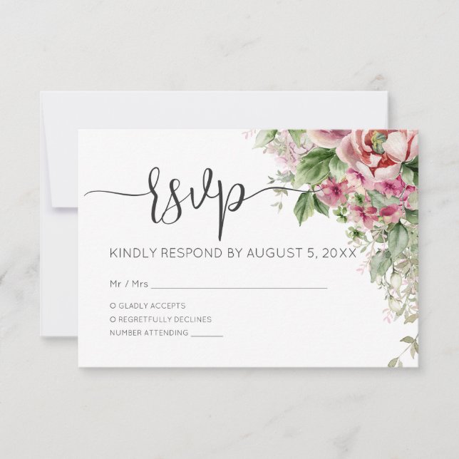 Cartons Réponse Elégant rose Aquarelle Floral Girl Baby shower (Devant)