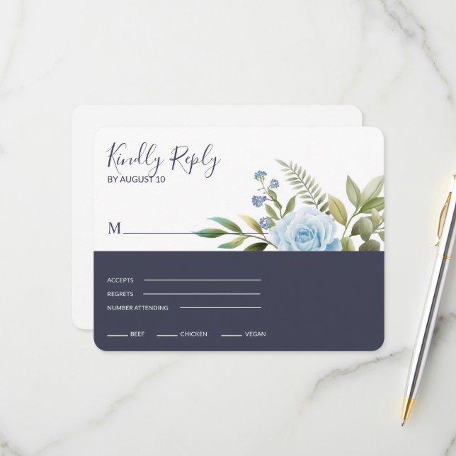 Cartons Réponse Élégant Rose bleu (Devant/Arrière en situation)