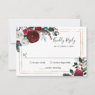 Cartons Réponse Élégant Rose d'hiver Bourgogne Mariage de verdure