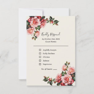 Cartons Réponse Élégant rose et roses rouges mariage floral