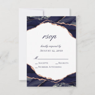 Cartons Réponse Élégant Rose Gold Foil Bleu Nuit Agate Mariage