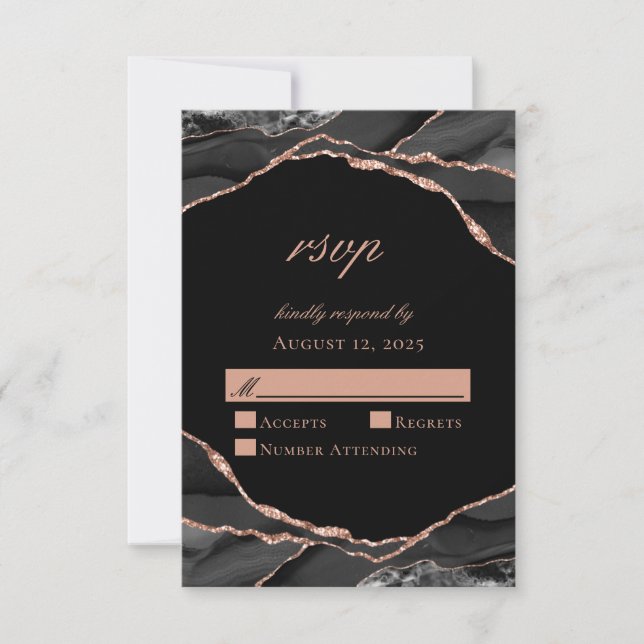 Cartons Réponse Élégant Rose noir Gold Foil Mariage Agate (Devant)