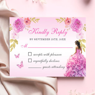 Cartons Réponse Élégant rose rose pâle Quinceañera