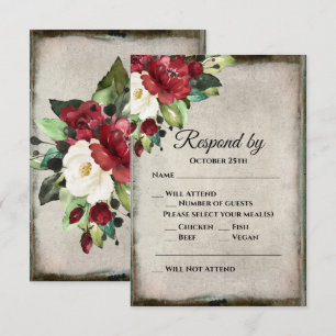 Cartons Réponse Élégant Rouge foncé Floral Grunge Grey Goth Mariag