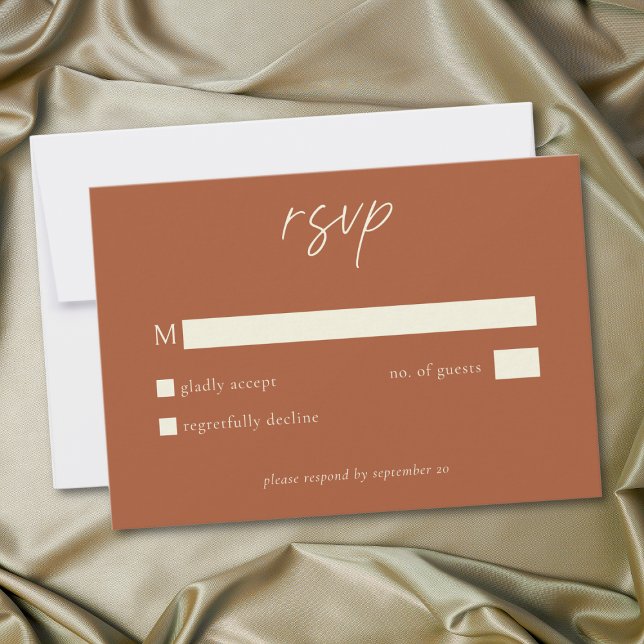 Cartons Réponse Elegant Rust Terracotta Minimalist Wedding (Elegant Rust Terracotta Minimalist Wedding RSVP Card)