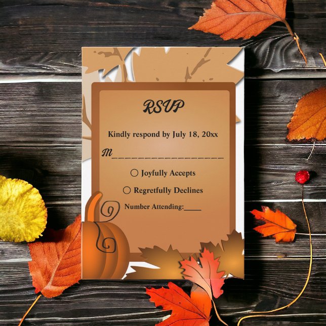 Cartons Réponse Elégant Rustic Fall Feuilles Citrouille Automne Ma (Créateur téléchargé)