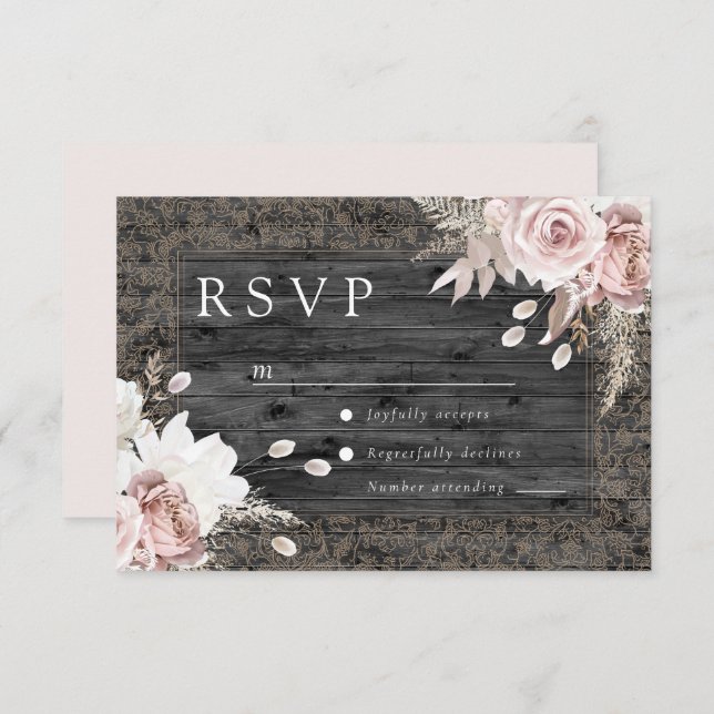 Cartons Réponse Elegant Rustic Vintage Blush Floral Wedding (Devant / Derrière)