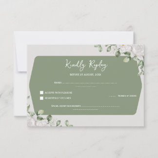 Cartons Réponse Elegant Sage Green Botanical White Floral Wedding