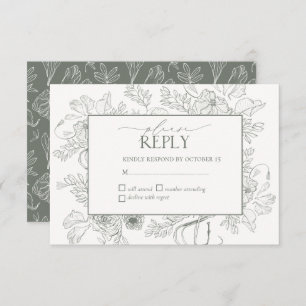 Cartons Réponse Élégant Sage Green Floral Line Mariage