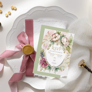 Cartons Réponse Élégant Sage Green Romantique Rustique Mariage
