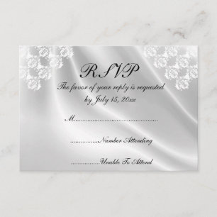 Cartons Réponse Élégant Satin Blanc, Mariage de dentelle Invitatio