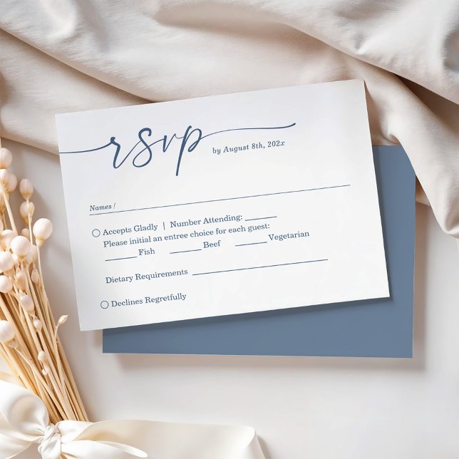 Cartons Réponse Élégant Script bleu Dusty - Simple Mariage chic (Créateur téléchargé)