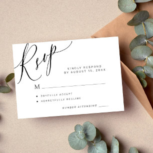 Cartons Réponse Élégant script calligraphie mariage noir et blanc