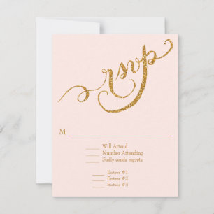 Cartons Réponse Élégant Script Calligraphy Gold Parties scintillan