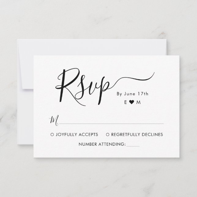 Cartons Réponse Élégant script de calligraphie Monogramme mariage  (Devant)