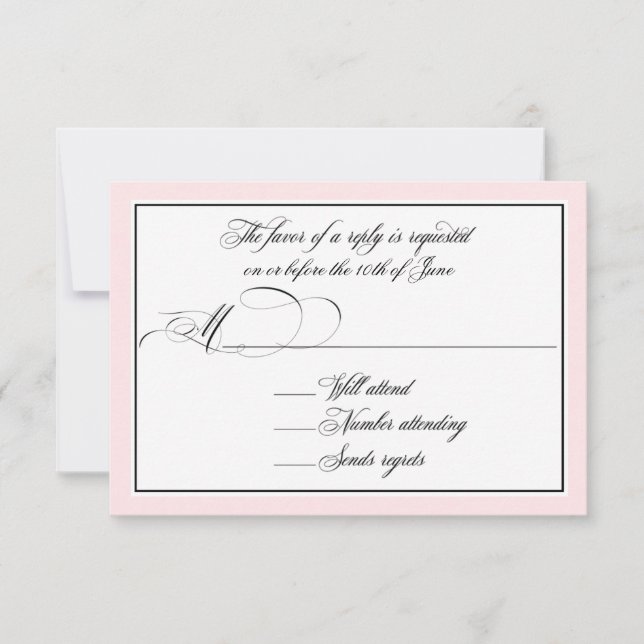 Cartons Réponse Élégant script fleurit avec bordure rose pâle (Devant)