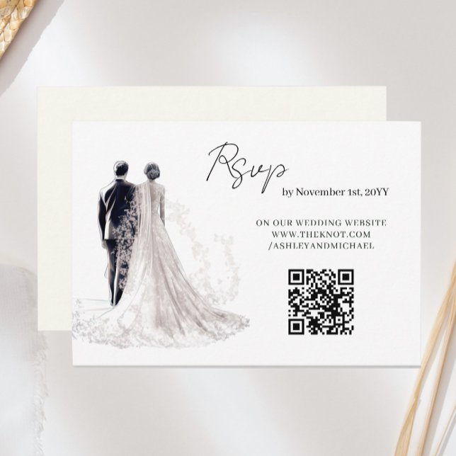 Cartons Réponse Élégant script Mariage traditionnel QR Code (Créateur téléchargé)