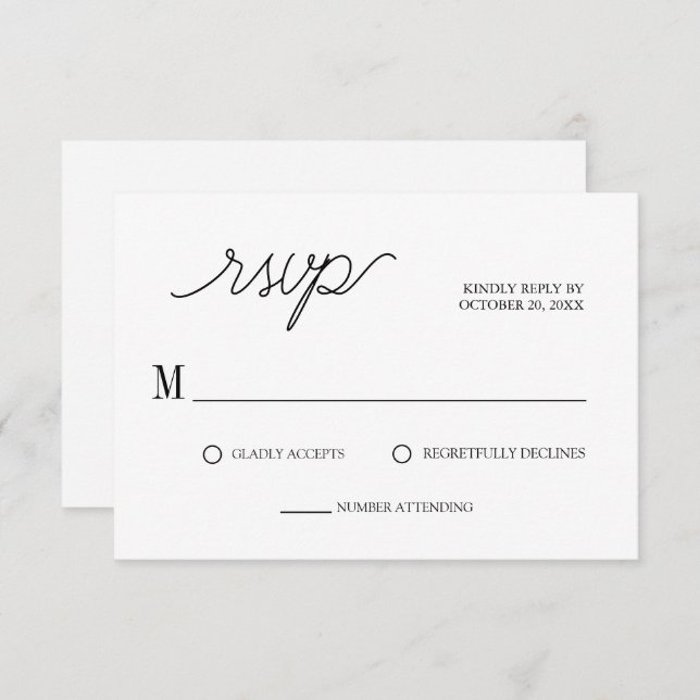 Cartons Réponse Élégant script minimaliste Mariage blanc (Devant / Derrière)