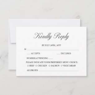 Cartons Réponse Élégant script minimaliste Mariage blanc formel