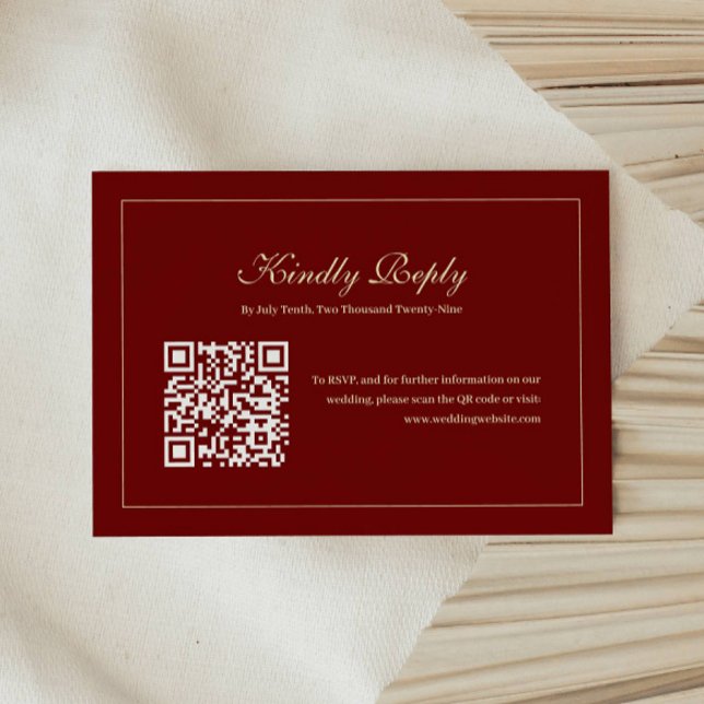 Cartons Réponse Elegant Script Monogram Wine Red QR Code Wedding (Créateur téléchargé)