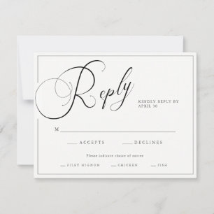 Cartons Réponse Élégant script noir & blanc avec Mariage d'entrée