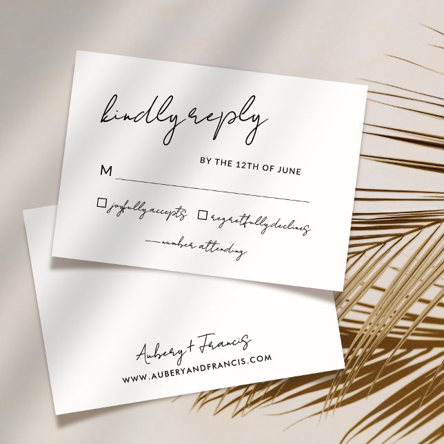 Cartons Réponse Élégant Script noir blanc Mariage simple (Créateur téléchargé)