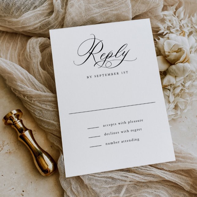 Cartons Réponse Élégant Script noir et blanc Mariage classique (Créateur téléchargé)