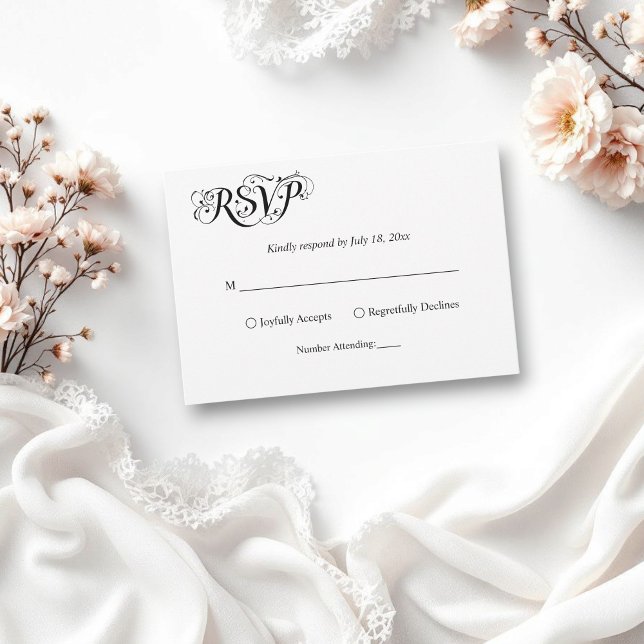 Cartons Réponse Élégant Script noir et blanc Mariage Classy (Créateur téléchargé)