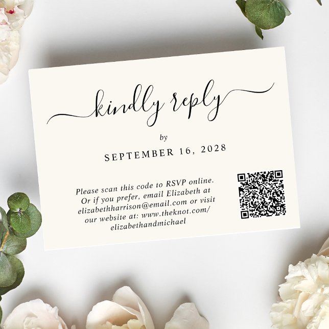Cartons Réponse Élégant script photo QR Code Cream Mariage (Créateur téléchargé)
