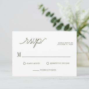 Cartons Réponse Élégant Script Vert olive Mariage minimal
