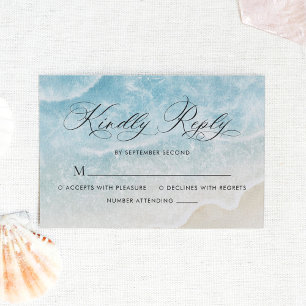 Cartons Réponse Elégant Script Watercolor Ocean Beach Mariage