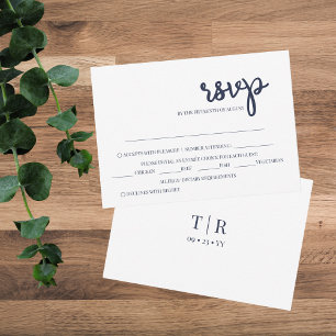 Cartons Réponse Elégant simple Mariage bleu marine