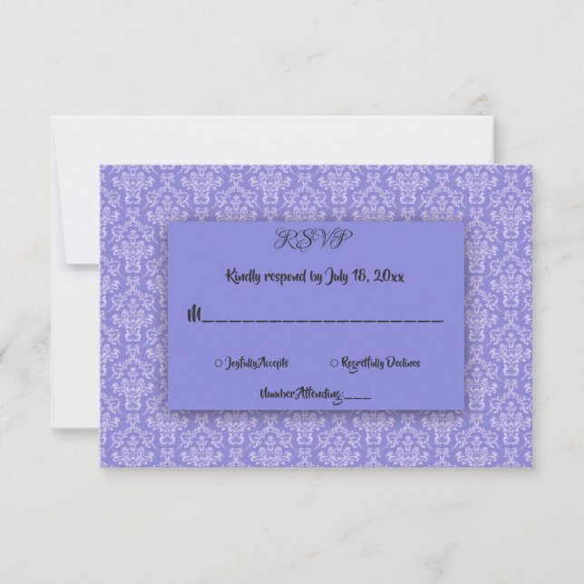 Cartons Réponse Élégant Simple Minimal Bleu Damas Mariage moderne (Devant)