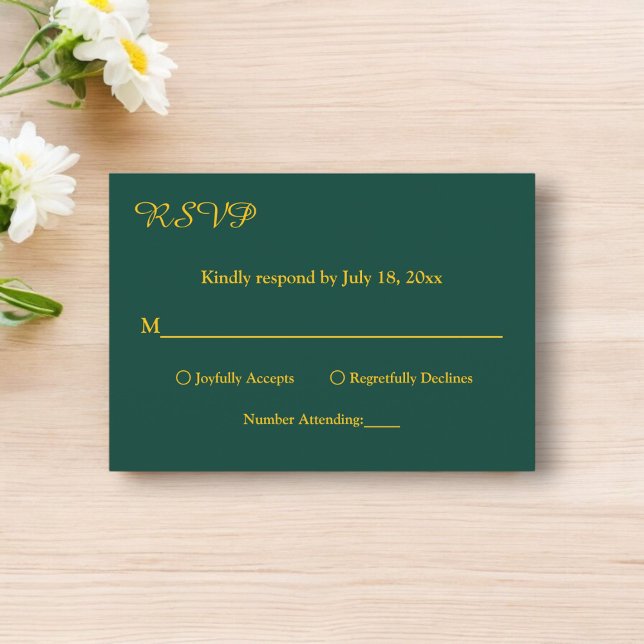 Cartons Réponse Élégant Simple Vert Et Or Moderne Mariage Chic (Créateur téléchargé)