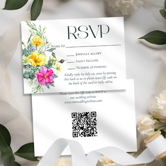 Cartons Réponse Élégant site Fleur sauvage Floral Mariage Code QR (Créateur téléchargé)