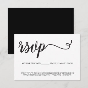 Cartons Réponse Élégant Site Web de Mariage Noir Blanc places rése