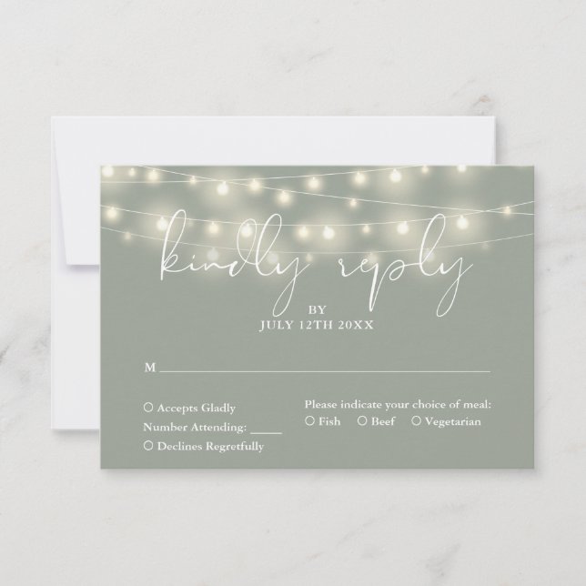 Cartons Réponse Elegant String Lights Sage Green Wedding (Devant)