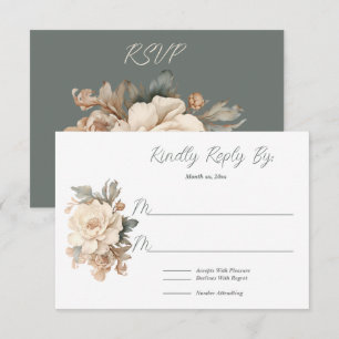 Cartons Réponse Élégant Taupe Avec Mariage Floral Vert