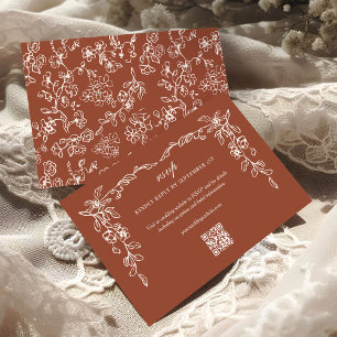 Cartons Réponse Élégant Terracotta Vintage Floral QR Code Mariage