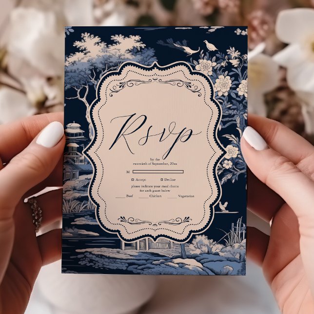 Cartons Réponse Elégant Toile Bleue De Jouy Mariage (Créateur téléchargé)