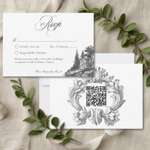 Cartons Réponse Élégant Toile de Mariage de Manoir Français Noir e