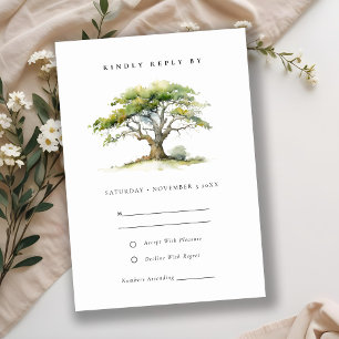 Cartons Réponse Elegant Vert Aquarelle Chêne Arbre Détails Mariage