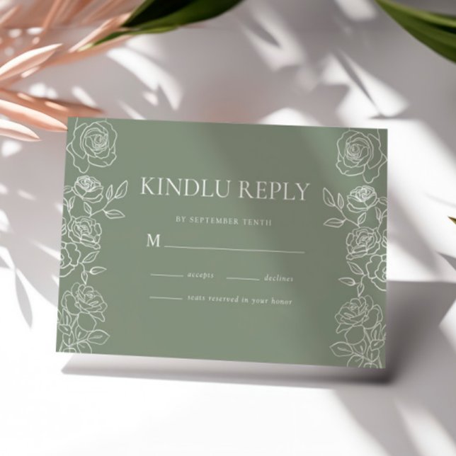 Cartons Réponse Élégant Vert olive Mariage Rose (Créateur téléchargé)