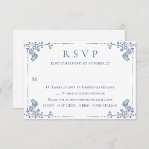 Cartons Réponse Elégant Vintage bleu Jardin Floral Mariage